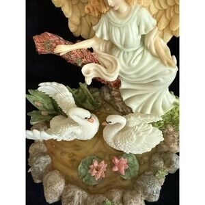 VINTAGE ANGEL SWANS POND LILY PADS SCULPTURE DETAILED FIGURINE